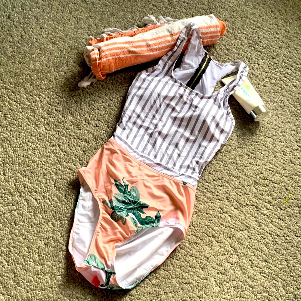 NWOT Multi Patterned One Piece Open Mid Back Swimsuit